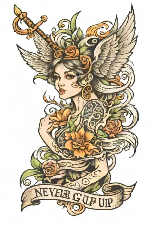 never give up tattoo design idea