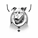 A silhouette of my dog Pollux with a video game controller in its mouth tattoo design idea