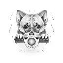 A silhouette of my dog Pollux with a video game controller in its mouth tattoo design idea