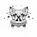 A silhouette of my dog Pollux with a video game controller in its mouth tattoo design idea