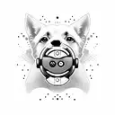 A silhouette of my dog Pollux with a video game controller in its mouth tattoo design idea