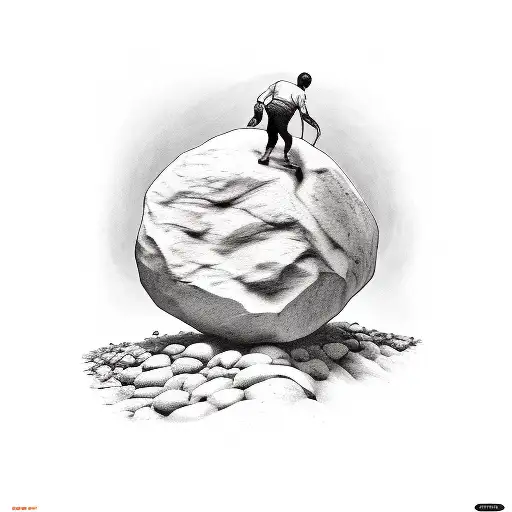 sisyphus pushing a boulder tattoo design idea