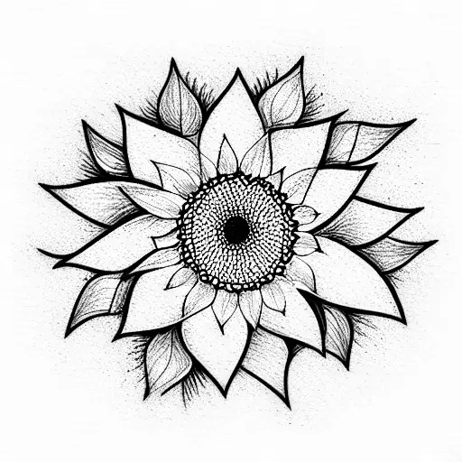 half sunflower with falling petals tattoo design idea