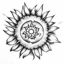 half sunflower with falling petals tattoo design idea