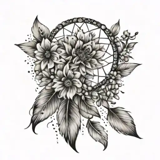 dreamcatcher flowers olive leaves tattoo design idea