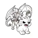 Dragon with white pigoen around a castle tattoo design idea