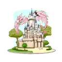 Dragon with white pigoen around a castle tattoo design idea