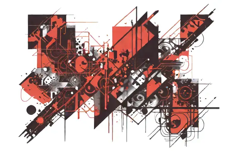 A leg band, lines and square abstract shapes and  geometric sunset, color  tattoo design idea