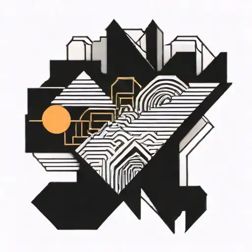 A leg band, lines and square abstract shapes through a geometric sunset tattoo design idea