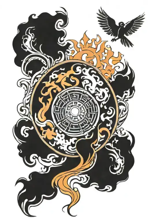 fire, air, water, earth and spirit tattoo design idea