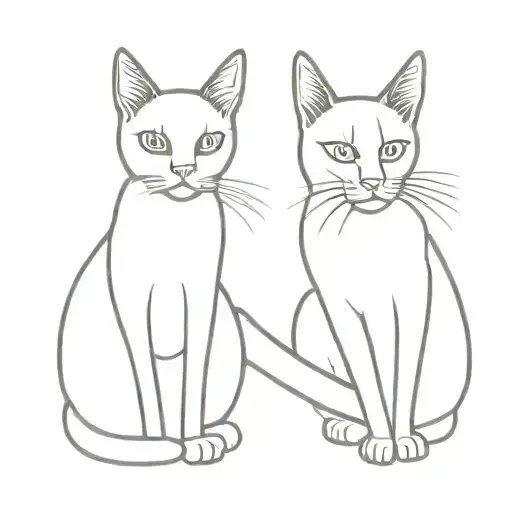 Siamese cat and tuxedo cat sitting tattoo design idea