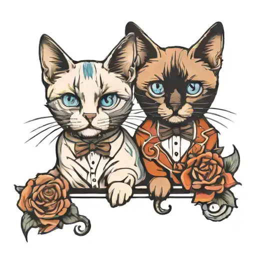 Siamese cat and tuxedo cat tattoo tattoo design idea