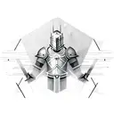 silent knight with geometric lines and infographic tattoo design idea