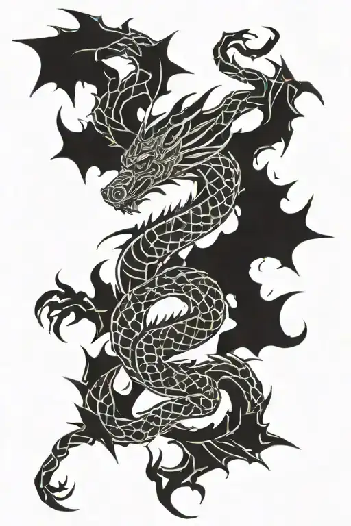 geometric dragon intertwined tattoo design idea