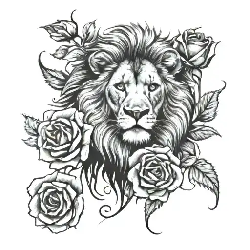 lion and roses. August 6, 2024 in Roman numerals tattoo design idea