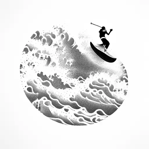 A powerful wakeboarder jumping over a Great Wall of China-inspired wave, showcasing your love for wakeboarding and China tattoo design idea