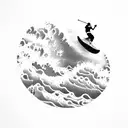 A powerful wakeboarder jumping over a Great Wall of China-inspired wave, showcasing your love for wakeboarding and China tattoo design idea