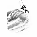 A powerful wakeboarder jumping over a Great Wall of China-inspired wave, showcasing your love for wakeboarding and China tattoo design idea