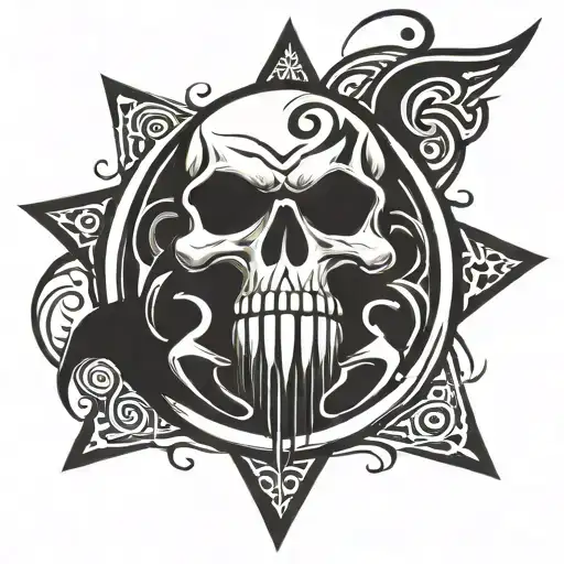 skull ( style the punisher) and a circle in a star behing tattoo design idea