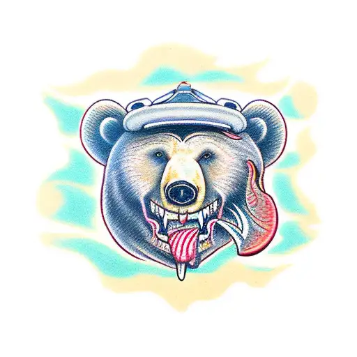 bear with salmon in his mouth tattoo design idea