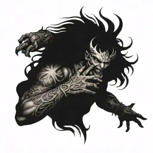 gothic style sleeve with angels and demons fighting over a man's soul tattoo design idea