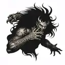 gothic style sleeve with angels and demons fighting over a man's soul tattoo design idea