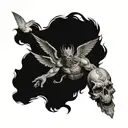 gothic style sleeve with angels and demons fighting over a man's soul tattoo design idea
