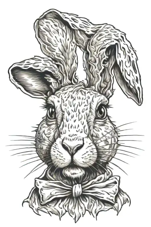 the face of a humanoid hare giving fear in its face tattoo design idea