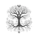 A blackwork tattoo of a tree with each branch bearing a different fruit of the spirit, symbolizing the client's belief in the power of love, joy, and self-control. tattoo design idea