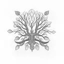 A blackwork tattoo of a tree with each branch bearing a different fruit of the spirit, symbolizing the client's belief in the power of love, joy, and self-control. tattoo design idea