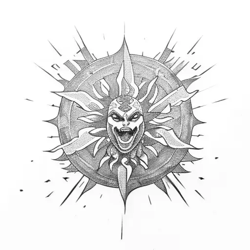 unbowed unbent unbroken snake spear sun tattoo design idea