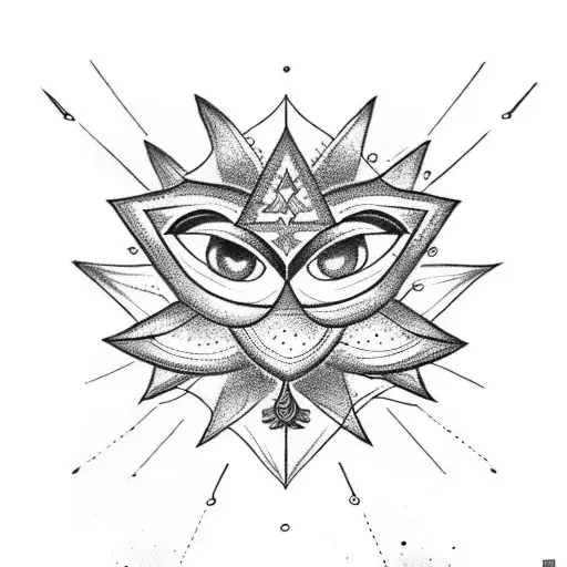 the name "mamma" on an arrow. at the end of the arrow design a lotus flower with an evil eye in it tattoo design idea