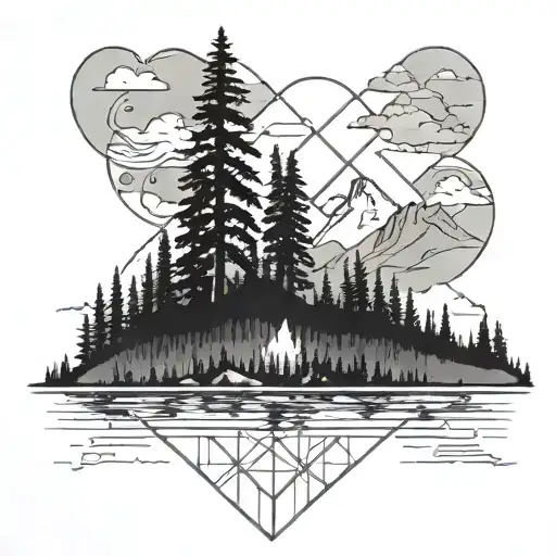 PNW, lakes, mountains, geometric  tattoo design idea