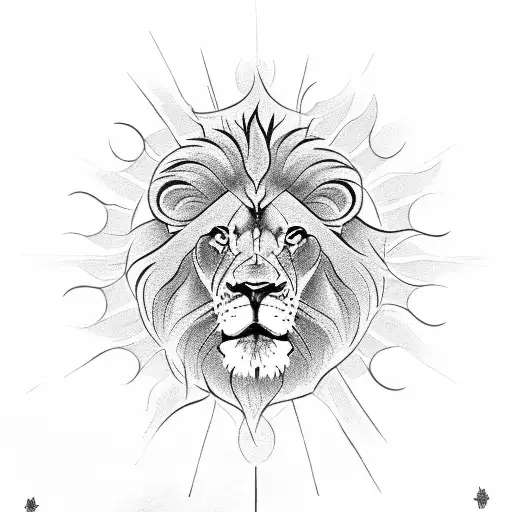 lion, cross, and sun tattoo design idea