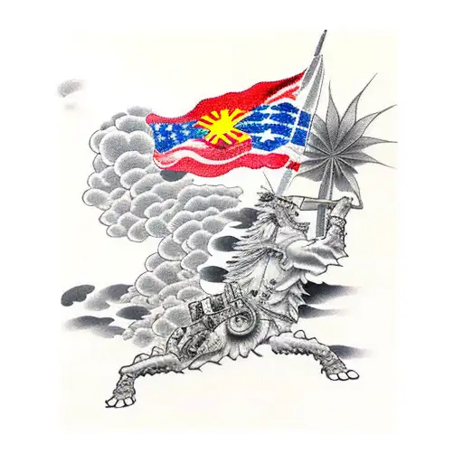replace american troops on iwo jima with japanese troops planting a rising sun flag tattoo design idea