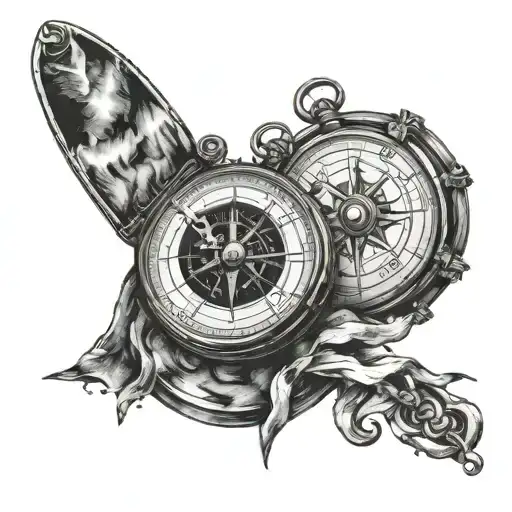 A compass intertwined with a clock, symbolizing the passage of time and the journey of life tattoo design idea