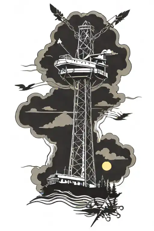 Radio mast and ski jump tower tattoo design idea