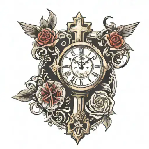 three crosses and clock  tattoo design idea