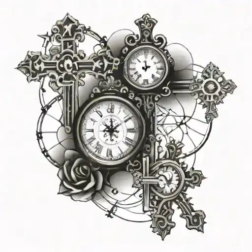 three crosses and clock  tattoo design idea