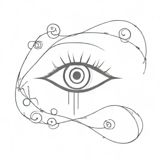 A strained eye, mix of symbols about deep thoughts, loneliness and luck tattoo design idea