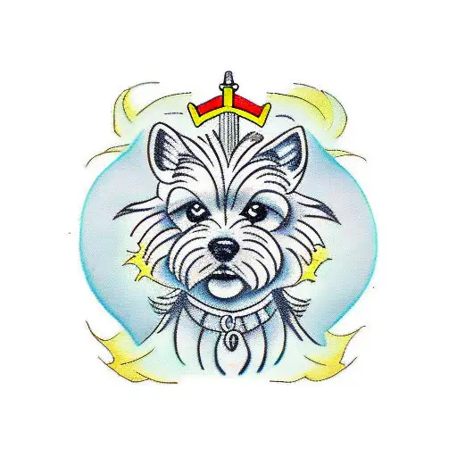 strength tarot card with yorkie instead of lion tattoo design idea