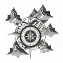 compass and mountain range silhouette tattoo design idea