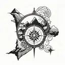 compass and mountain range silhouette tattoo design idea