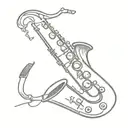 an empty saxophone with the letters TM P D M on it tattoo design idea