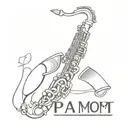 an empty saxophone with the letters TM P D M on it tattoo design idea