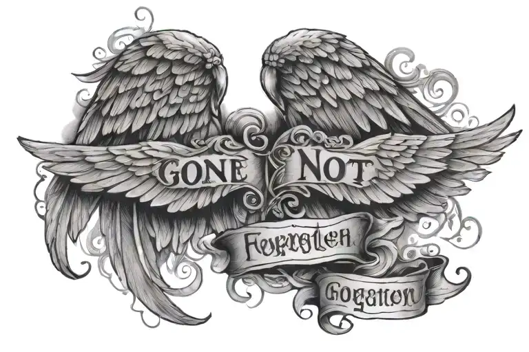 wings with words 'gone but not forgotten' tattoo design idea
