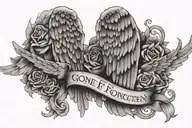 wings with words 'gone but not forgotten' tattoo design idea