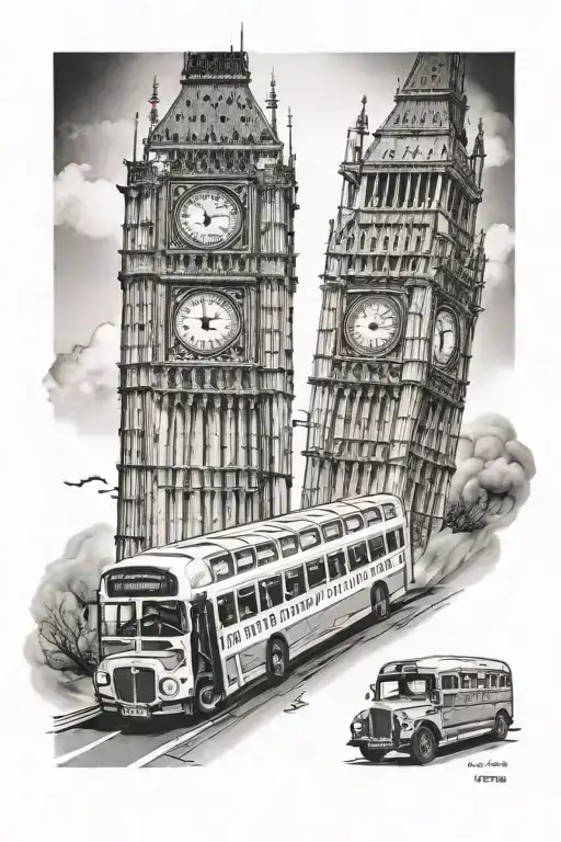 Big Ben with double decker bus tattoo design idea