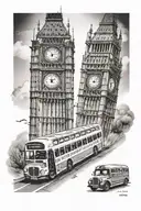 Big Ben with double decker bus tattoo design idea