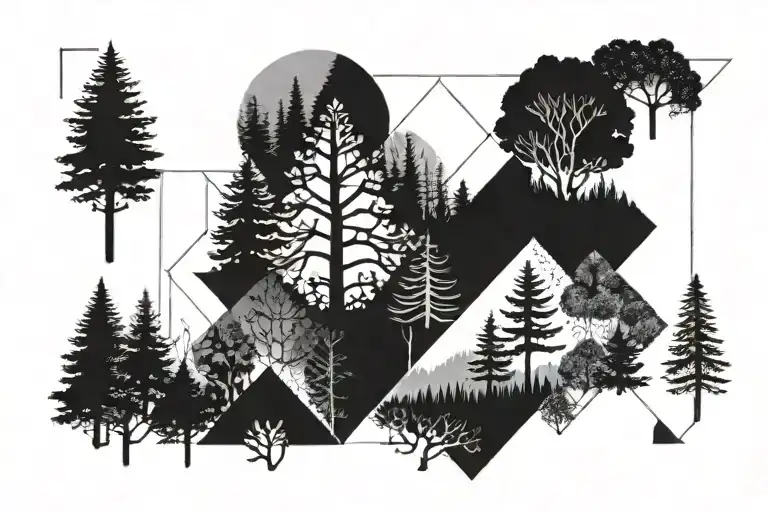 Forest blackout symmetrical geometry patterns tattoo design idea